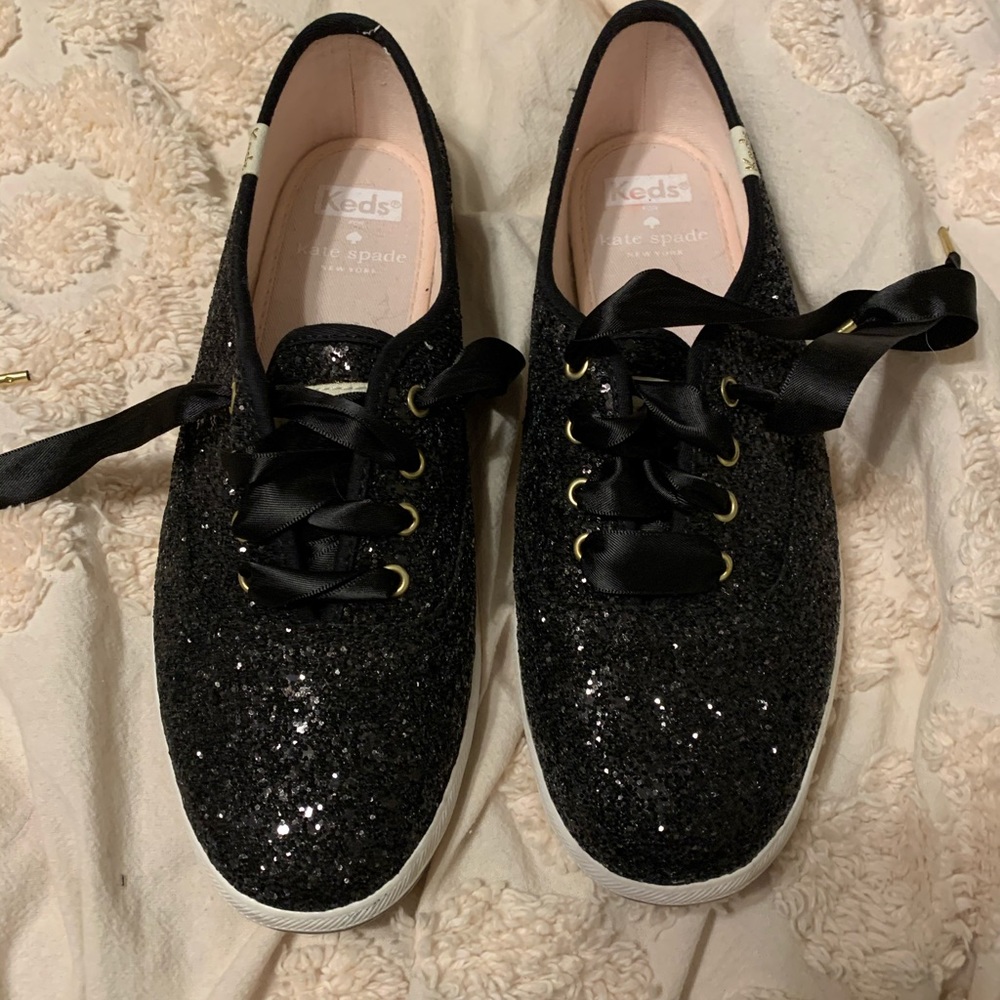 Kate Spade Keds Black Glitter Size 7